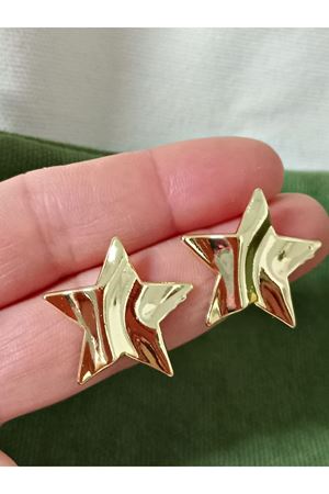 Gold Yıldız Dalagalı  Plaka Küpe