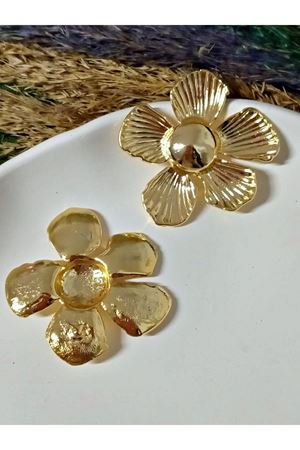 Gold Büyük Flower Çiçek Kadın Küpe