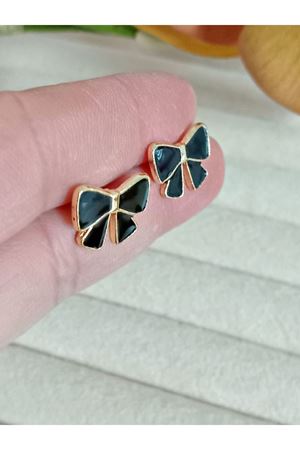 Minimal Siyah  Fiyonk Günlük Kadın Küpe