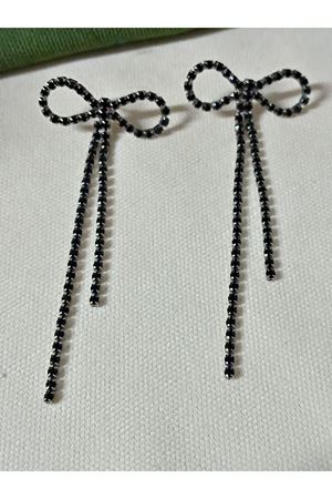 Siyah Zirkon Taşlı Fiyonk Sallantılı Uzun Abiye Kadın Küpe