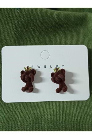 Trend, Kahve Dokulu Eğlenceli Kral Ayıcık Günlük Küpe