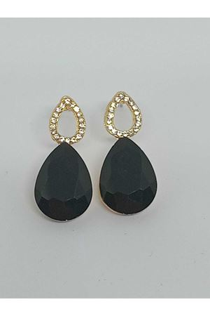 Siyah Taşlı Damla Gold Kadın Küpe