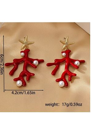 Kırmızı Mercan Gold İncili Hafif  Kadın Küpe