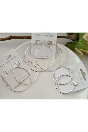 Gümüş 4cm-5cm-6cm 3 Çift Halka Kadın Küpe