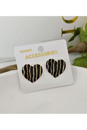 Gold Mineli Kalp Şekilli  Tasarım Düğme Kadın Küpe