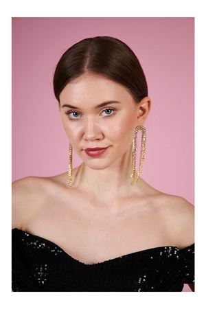 Gold Taşlı Sallantılı Uzun Kadın Abiye Küpe