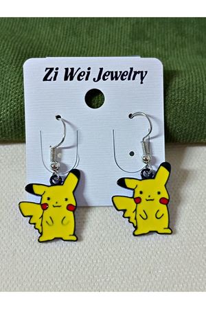 Pokemon Animesi Pikachu Çizgi Karakter 1 Çift Eğlenceli  Çocuk Küpesi