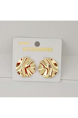 Gold Renk Dalgalı Yuvarlak Plaka Küpe