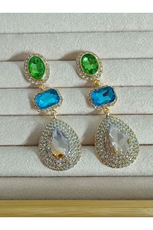 Zirkon Taşlı Bal Yeşil Mavi Abiye Kadın Küpe