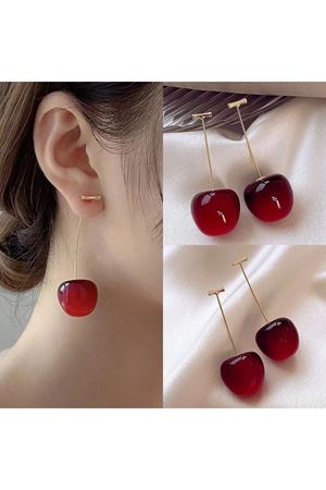 Kırmızı Kiraz Gold Kadın Küpe