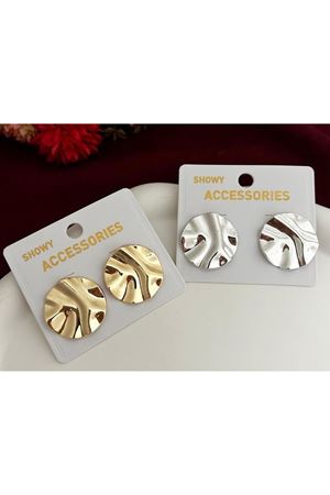 Gold Renk Dalgalı Yuvarlak Plaka Küpe