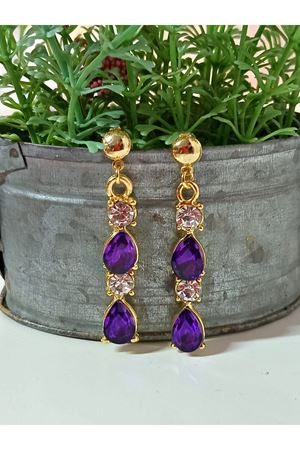 Mor Gold Kristal Taşlı Abiye Kadın Küpe