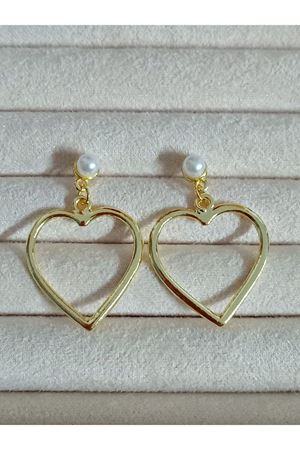 Gold İncili Kalp Şık Sallantılı Kadın Küpe