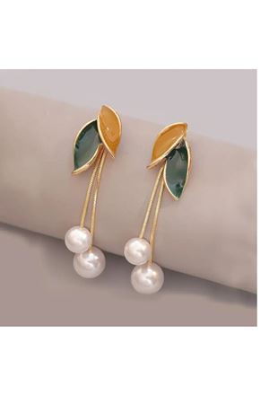 Vintage Yaprak Dökümü Çelik  Sallantılı Gold Kadın Küpe