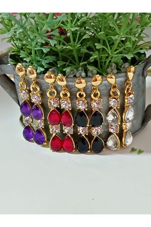 Mor Gold Kristal Taşlı Abiye Kadın Küpe