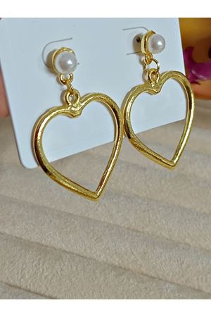 Gold İncili Kalp Şık Sallantılı Kadın Küpe
