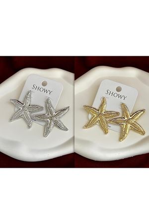 Gold Renk Büyük Deniz Yıldızı Plaka Kadın Küpe