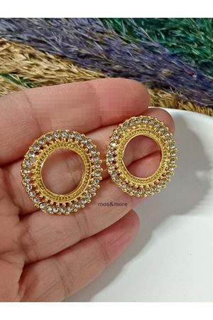 Kristal Taşlı Çember Halka Gold Abiye Şık Kadın Küpe