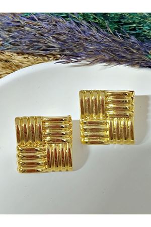 Gold Renk Kare Plaka Şık Kadın Küpe
