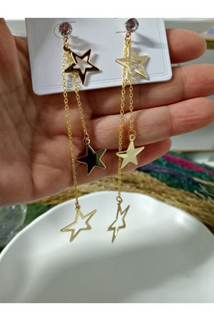 Gold Yıldız Sallantılı Uzun Şık Küpe