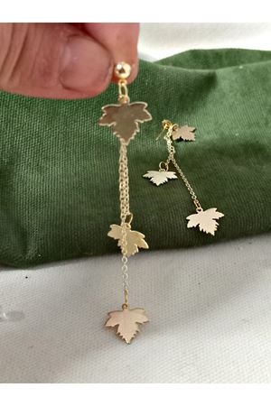 Gold Çınar Yaprağı Sallantılı Uzun Şık Küpe