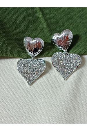 Gümüş Çift Kalp Zirkon Taşlı Abiye Günlük Kadın Küpe