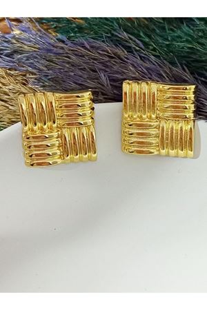 Gold Renk Kare Plaka Şık Kadın Küpe