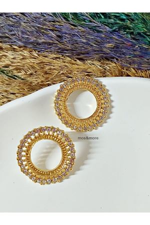 Kristal Taşlı Çember Halka Gold Abiye Şık Kadın Küpe