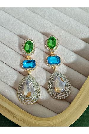 Zirkon Taşlı Bal Yeşil Mavi Abiye Kadın Küpe