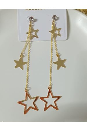 Gold Yıldız Sallantılı Uzun Şık Küpe