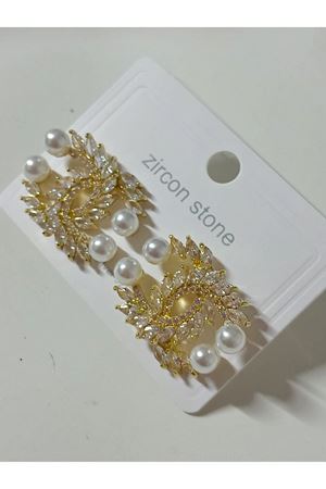 Gold Zirkon Taşlı Incili Marka Şık Kadın Küpe