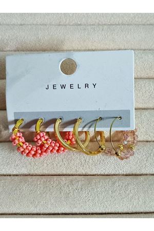 3 Çift Somon Rengi Gold Halka Küpe Seti