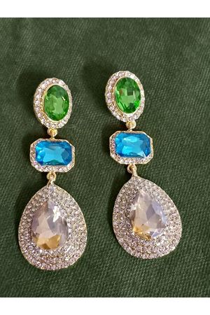 Zirkon Taşlı Bal Yeşil Mavi Abiye Kadın Küpe