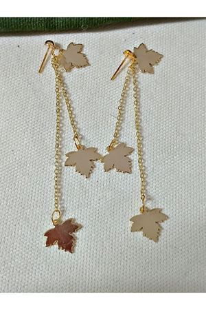 Gold Çınar Yaprağı Sallantılı Uzun Şık Küpe
