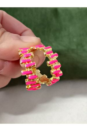 Pembe Mineli Gold Şık Halka Küpe