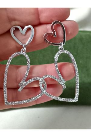 Gümüş Kristal Taşlı Çift Kalp Kadın Abiye Küpe,suyolu