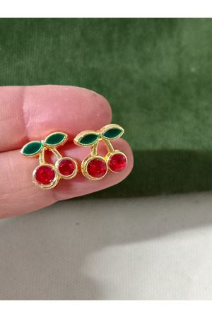 Minimal Gold Kirazlı Tasarım Şık Kadın Küpe