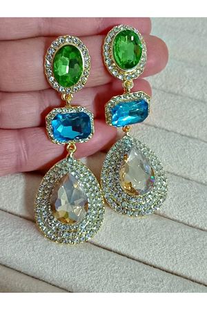 Zirkon Taşlı Bal Yeşil Mavi Abiye Kadın Küpe