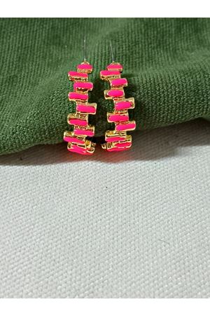 Pembe Mineli Gold Şık Halka Küpe