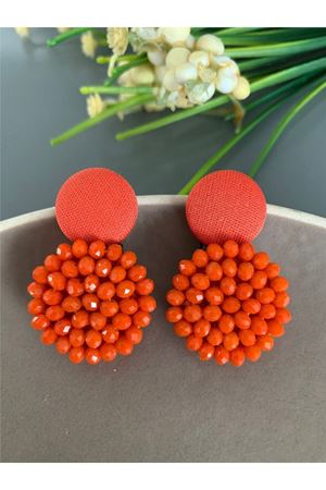 Kesme Boncuklu Dokulu Turuncu Küpe