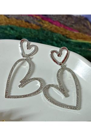 Gümüş Kristal Taşlı Çift Kalp Kadın Abiye Küpe,suyolu