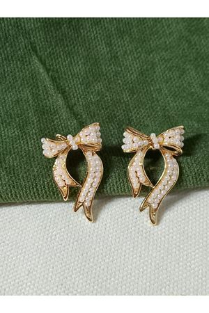 Gold İncili Fiyonk Tasarım Kadın Küpe