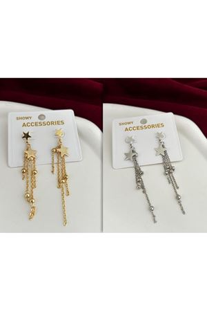 Gold Zincir Sallantılı Yıldız Detaylı Tasarım küpe