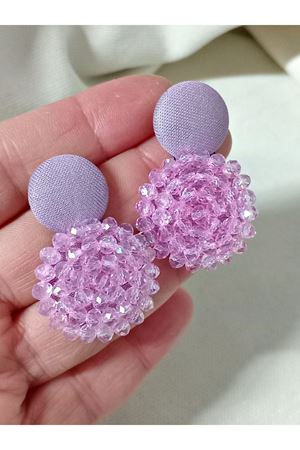 Kesme Boncuklu Dokulu Pembe Küpe