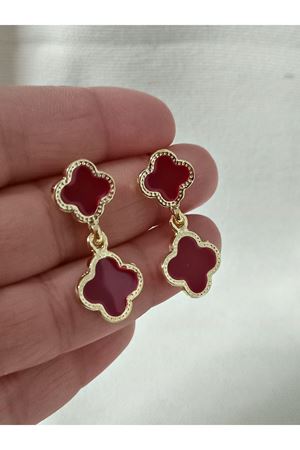 Yonca Bordo Mineli Sallantılı Kadın Küpe