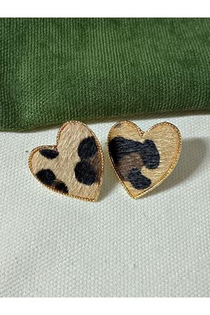 Kahve Leopar Kalp Şık Abiye Günlük Küpe