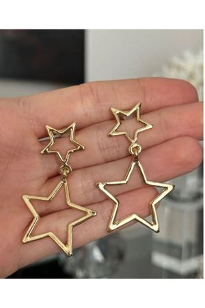 Gold Çift Yıldız Temalı Sallantılı Kadın Küpe