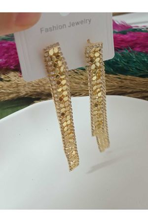 Gold Uzun Sallantılı Işıltılı Şık Abiye Günlük Kadın Küpe