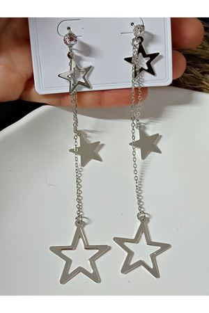 Gümüş Yıldız Sallantılı Uzun Şık Küpe