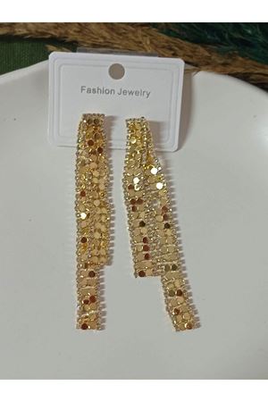 Gold Uzun Sallantılı Işıltılı Şık Abiye Günlük Kadın Küpe